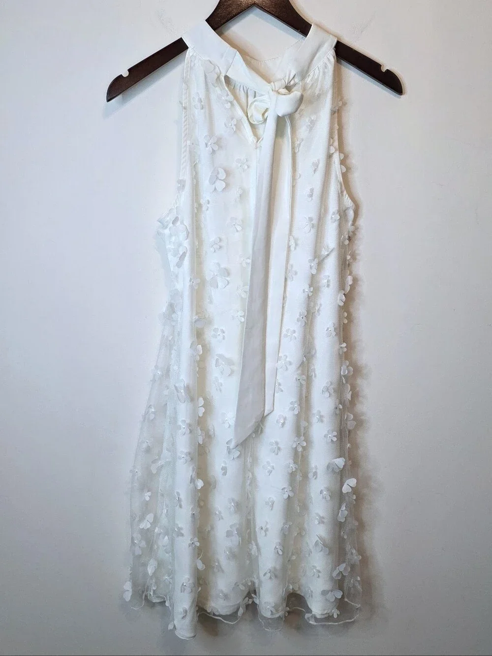 Vimpunec White 3D Floral Halter Swing Dress Size Medium Bridal Bachelorette Boho